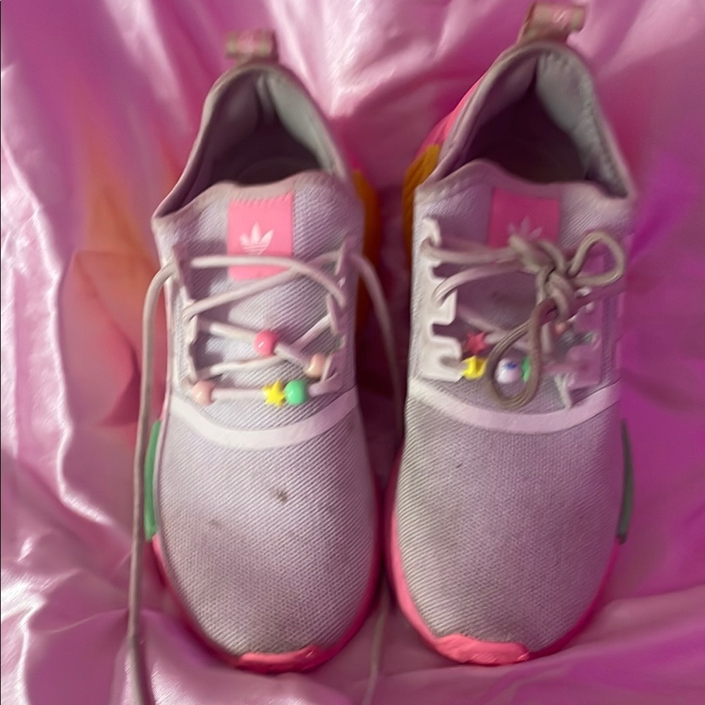 Adidas Pink and Gray Sneakers with Cushioned Sole